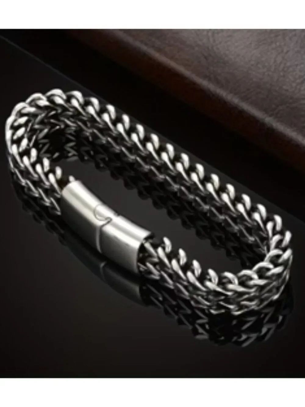 NWT Men’s Silver Stainless Steel Braided Chain Bracelet Magnetic Clasp 7" 9"